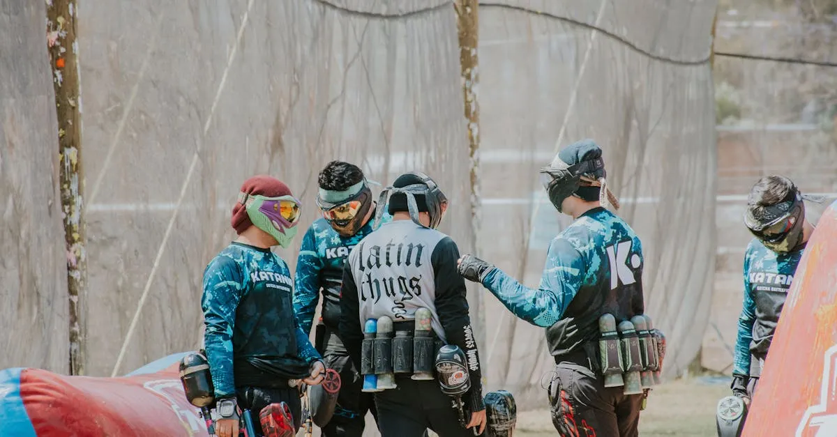 Team of paintball players in gear representing the evolution and history of paintball